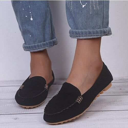 Spring Autumn Flats Shoes Female Casual Flat Loafers Women Shoes Slips Leather Soft Round Toe Black Flat Womens Shoes
