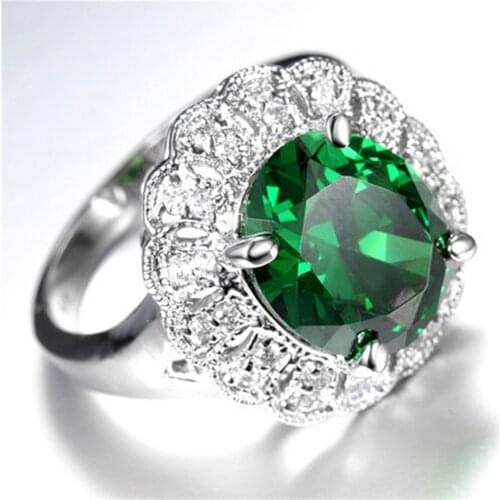CXQNEWA 30% Silver Plated Green CZ Wedding Ring Women Female USA Size 6/7/8/9/10 Ring Fashion Luxurious Finger Jewelry