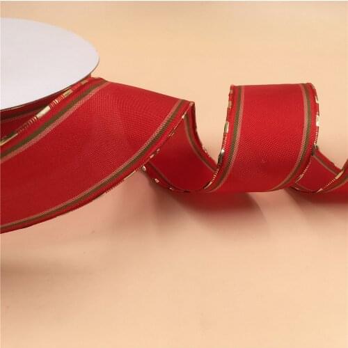 38mm X 25yards Wired Golden Lurex Edges Red Taffeta Ribbon . Gift Bow,wedding,cake Wrap,tree Decoration,wreath N2019