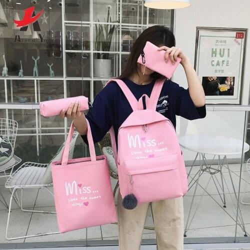 Attra-Yo New 4Pcs/Set Women School Backpack Nylon Schoolbag Teenager Girl Student Book Bag Boy Satchel Bolsas Mochilas Sac A Dos