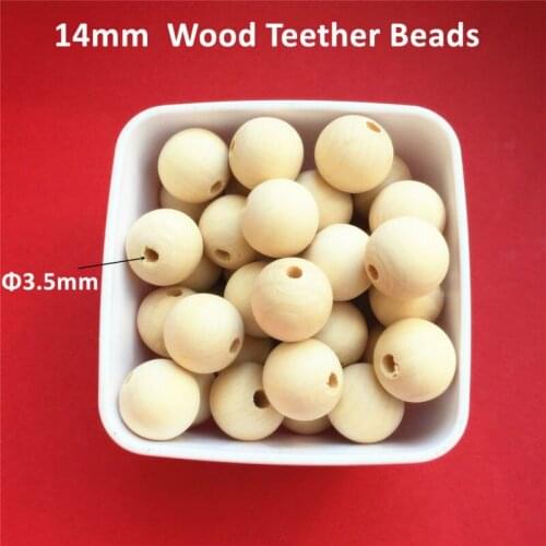 Chenkai 100pcs Round 14mm Natural Wooden Beads Unfinished Baby Teether Wooden Teething Jewelry Necklace Beads
