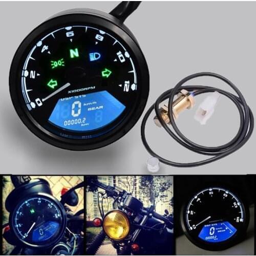 12V Motorcycle Digital Speedometer Meter Gauge LCD Digital Tachometer Speedometer Odometer Motorcycle Right Beam Gear Display