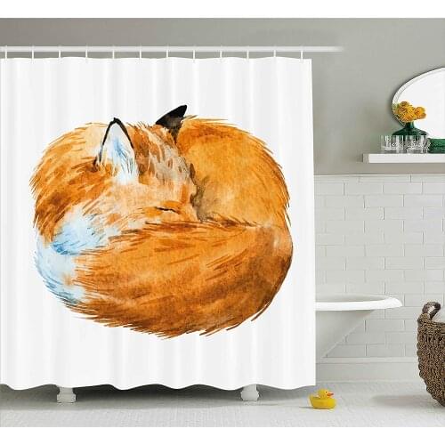 Animal Decor Shower Curtain Cute Fox Sleeping Deep Funny Creature Kids Nursery Watercolor Art Bathroom Waterproof Curtains