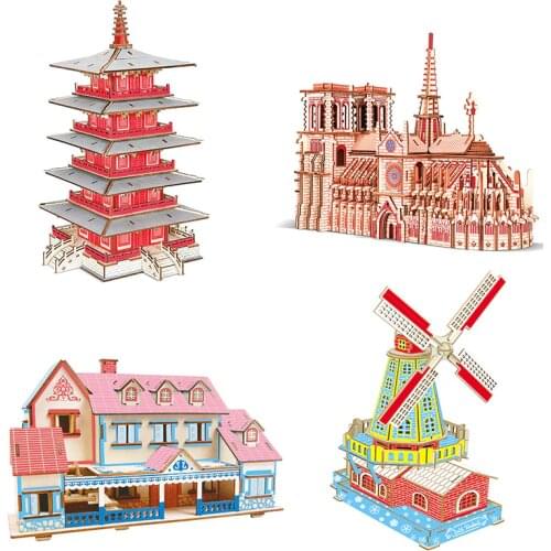 Wooden 3D Puzzle Notre-Dame De Paris World Famous Model Building Kit St Essa Cathedral Jigsaw Educational Toys for Kids Gifts