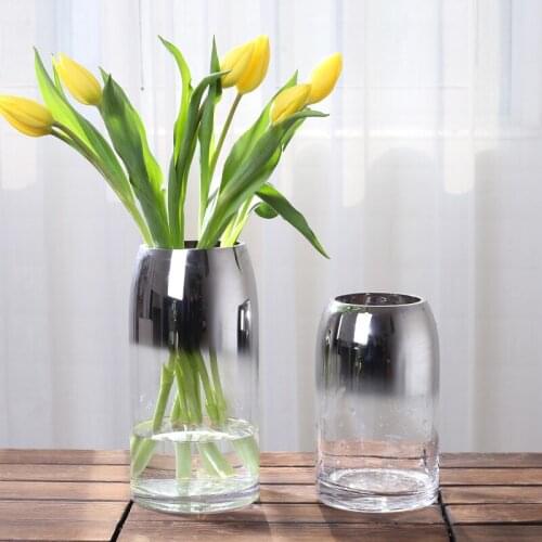 European Creative Gray Glass Vase Transparent Terrarium Tabletop Crafts Flower Pots For Weddings Home Decoration Accessories