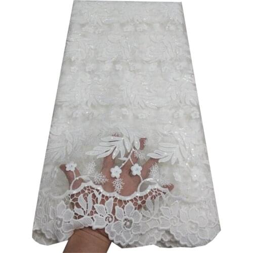 French Milk Silk Net Lace Fabric 2020 High Quality African Tulle Lace Fabric With sequins For Nigerian Wedding ETB122 white