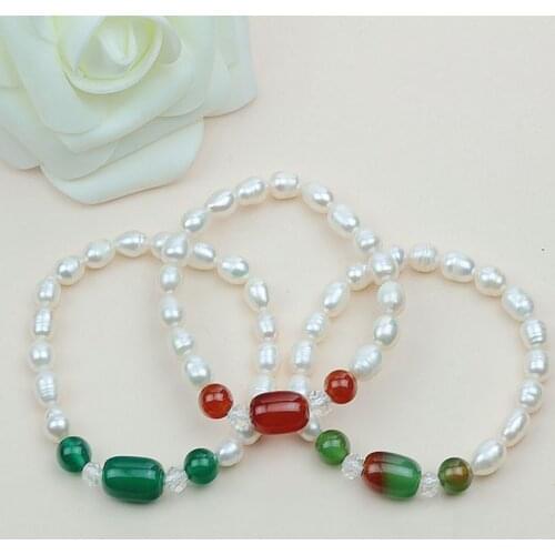 FYSL 10 Pcs Handmade Weave Pearls and Many Colors Agates Beads Stretchy Bracelet Trendy Jewelry
