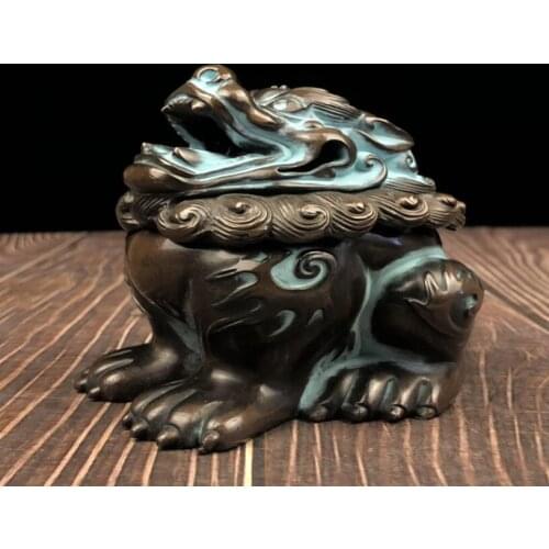 China brass mythical wild animal Incense burner crafts statue