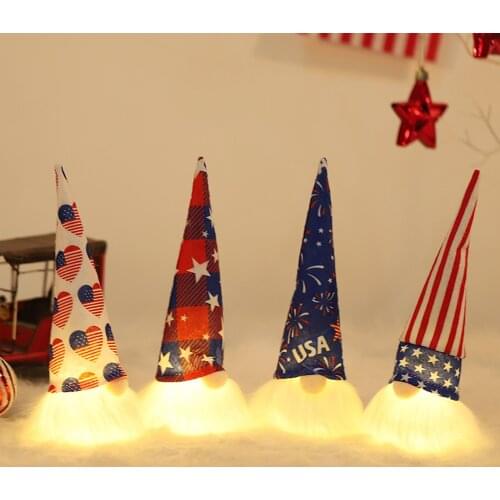 Cute Faceless Gnome Dolls with Led Light Desktop Doll for Independence Day 4th Home Showcase Decorations Supplies