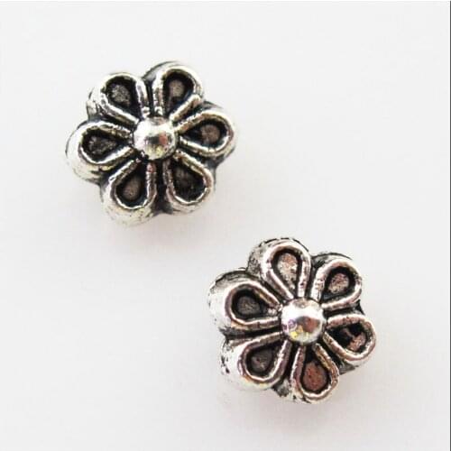 Fashion 35Pcs Tibetan Silver Color Flower Spacer Beads Charms 6mm