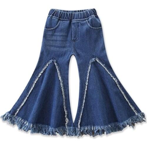 Ins style fashion girls pants fringed denim flared baby girl jeans pants