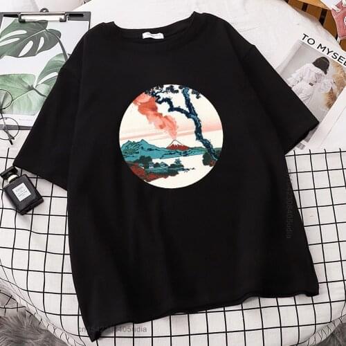 Hokusai View Of Mount Fuji Printing Man T Shirt Fashion Loose Tshirt Simplicity Vintage Tshirt Cool Oversize Men Tee Shirts