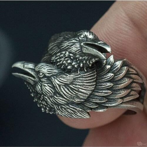 Viking Men Two Entwined Ravens Ring Norse Mythology Silver Color Odin Crow Stainless Steel Rings for Women Nordic Amulet Jewelry