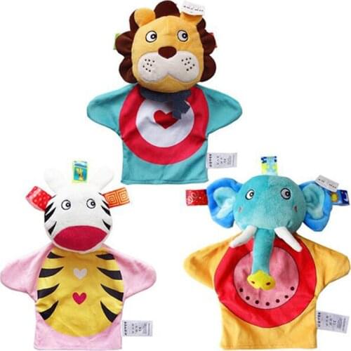 Soft Doll Baby Hand Puppet Newborn Baby Plush Appease Toy Baby Sleep Lovely Plush Toy Forest Animal Elephant Lion Cow
