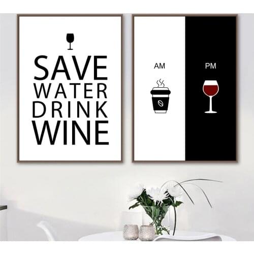 Nordic Wine Coffee Quote Wall Art Picture Kitchen Decoration Black White Kitchen Poster Canvas Painting Modern Prints Home Decor