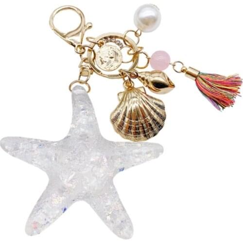 New Fantasy Cartoon Sea World Starfish Keychain Pentagram Crystal Key Chain Ladies Bag Car Key Pendant Jewelry