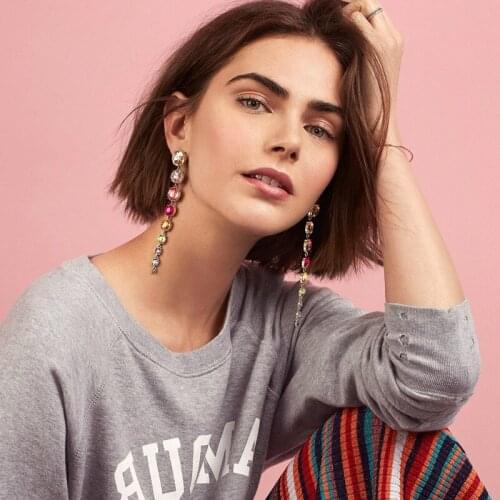 New Temperament Long Tassel Earrings Geometric Crystal Street Shot Earrings Fashion Jewelry