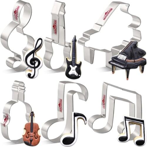 KENIAO Music Cookie Cutter - Violin, Piano, Electric Guitar, Music Note, G Clef Biscuit Fondant Cutters - Stainless Steel