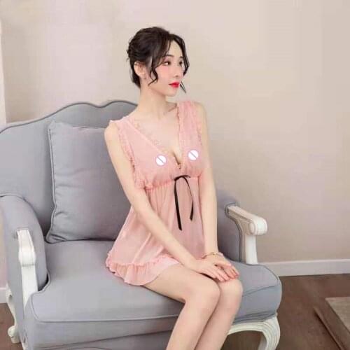 Wholesale 2 pieces of sexy elegant transparent tulle pink skirt underwear romantic home suspender nightdress autumn new style
