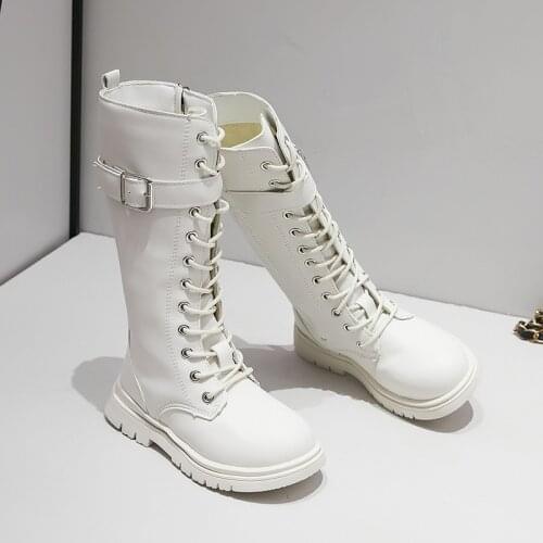 Zip Kids Leather Boots For Girls Boys High Mid-Calf Boots Autumn Winter Fashion Solid Colors Non-Slip Long Snow Boots