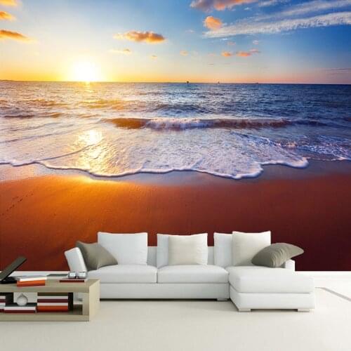 Custom 3D Wall Murals Wallpaper Sunrise Sunset Beach Landscape Photo Background Wall Painting For Living Room Bedroom Home Decor