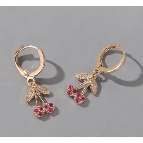 Simple Design Red Cherry Earrings For Women Korean Fashion Cute Piercing Earring Sweet Romantic Jewelry Girls GIfts