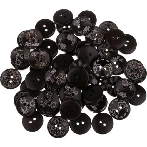 50 Pieces Black Wood Buttons 2 Holes Flat Button Suitable For Sewing To