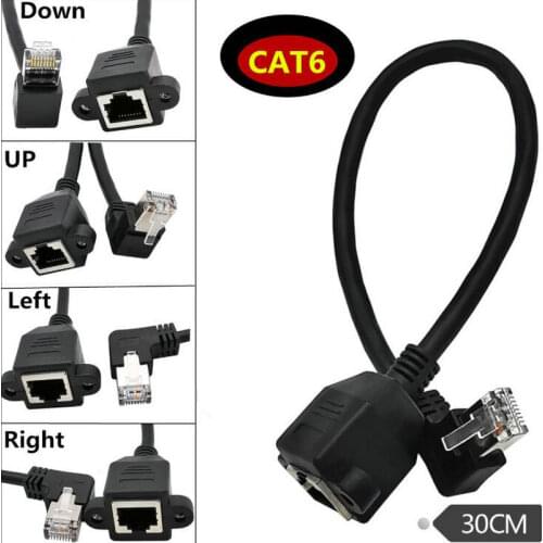 RJ45 Cat6 8P8C FTP STP UTP Cat6e Male To Female 90 Degree Angled Panel Mount LAN Ethernet Network Cable 0.3m