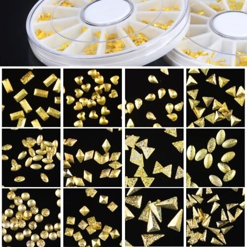 1 Box 12 Shapes Matte Rivet Nail Studs Gold Waterdrop Rhombus Square Round 3D Nail Art Supplies DIY Decorations For Nails