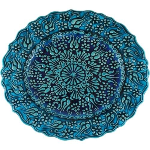 Handmade Ceramic Turkish Plate Wall and Shelf Ornament, Turquoise