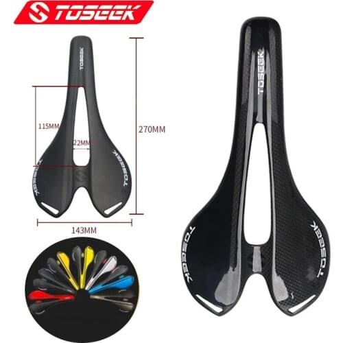 TOSEEK Carbon Fiber Saddle 3K Glossy/Matte Hollow Shock Bike Racing Seat Lightweight MTB Road Bicycle Cushion 120g free shipping