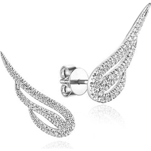 Huitan Dazzling Angle Wings Stud Earrings Women Micro Paved CZ Simple Stylish Female Earrings Daily Wear Party Trendy Jewelry