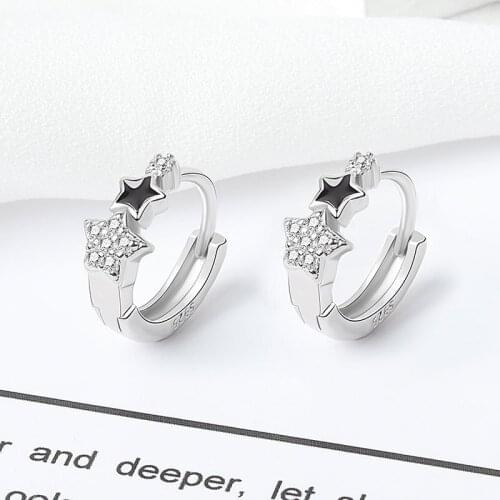 1 Pair Star Earrings Female 925 Sterling Silver Hoop Earring CZ Crystal Jewelry Ear Bone Zircon Piercing Bijoux for Women Girls