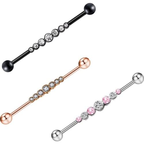 TIANCIFBYJS 14G Stainless Steel Industrial Barbell Earring for Women Men Cartilage Helix Ring Body Tragus Piercing Jewelry 50pcs