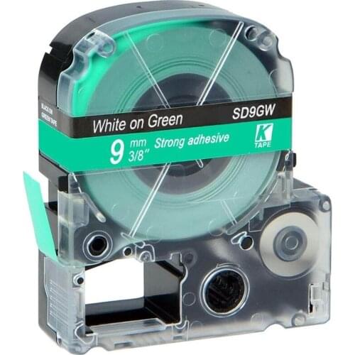 9mm White on Green SD9GW Compatible Epson KingJim Label Printers LC-3GWP Laminated Label Tapes Ribbon LC3GWP for LW-300 400