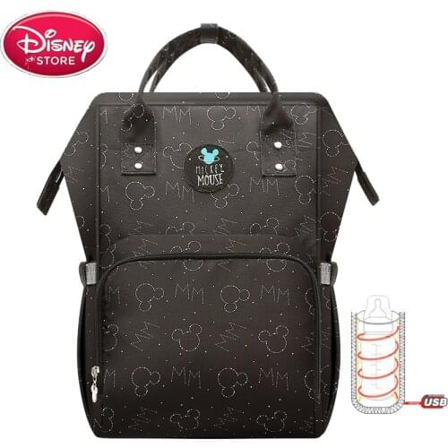 Disney Diaper Bags USB Bottle Insulation Bag Mummy Maternity Nappy Thermal Baby Feeding Minnie Mickey Oxford Backpack Handbag