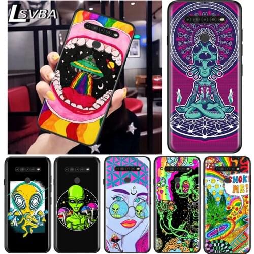 Tie Dye Peace Alien for LG G8 G8S G8X V30 V35 V40 V50 V60 ThinQ Q60 K40 K50 K30 K41 K51 K61 K71 K92 Black Phone Case