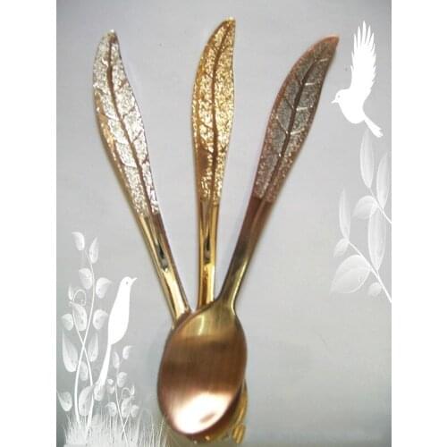 Three-dimensional leaf retro coffee spoon stainless steel creative dessert cake gold and silver bronze small Saucier Spoons