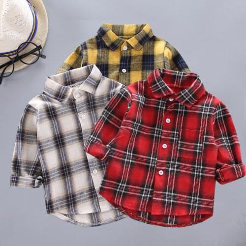 Spring Autumn Kids Casual Shirts Toddler Boys Shirts for Girls Plaid Shirts Kids Long Sleeve Cotton Shirts Girls Red Blouse