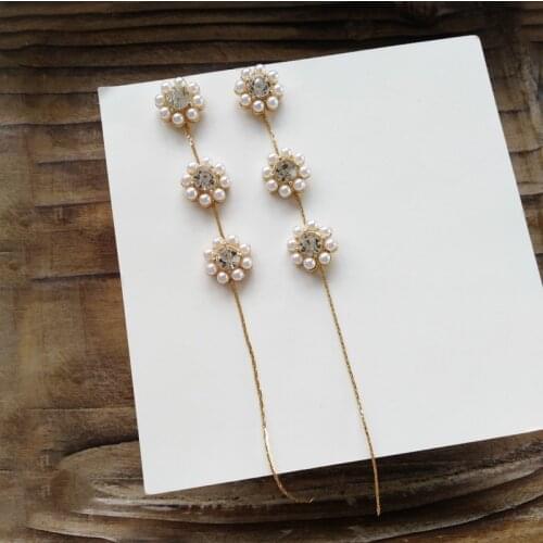 Mihan S925 needle Modern Jewelry Long Earrings Popular Style Simulated Pearl High Quality Crystal Dangle Earrings For Women