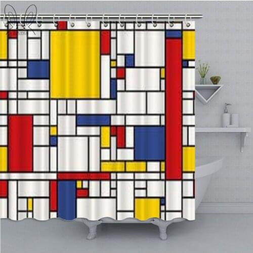 Mondrian Yellow Geometric Waterproof Shower Curtain 3D Colorful Polyester Fabric Bathroom Curtain Home Decor With Sets