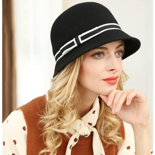 New Dome Fedoras Hat Female Wool Felt Autumn Winter Korean Fashion Warm Fedora Cap European American Elegant Basin Caps H6870