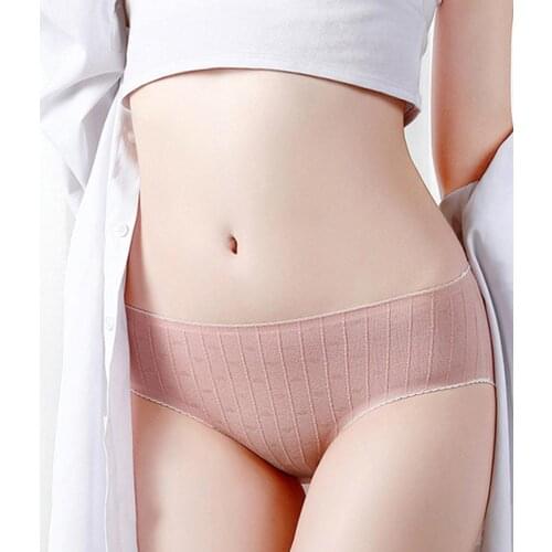 Women Ribbed Striped Stretchy Seamless Solid Color Briefs Underwear Panties