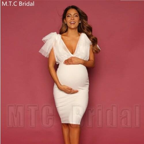 White Short Plus Size Prom Dresses For Pregnant Women V Neck Sheath Knee Length Customize Wedding Party Gowns Cheap Robe Soiree