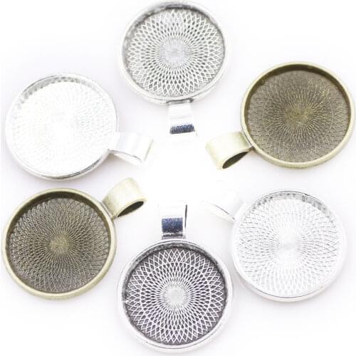 ZHUBI 10pcs 20mm Round Pendant Blanks Base Setting Tray Zinc Alloy for Glass Gem Cameo Cabochons Diy Jewelry accessories