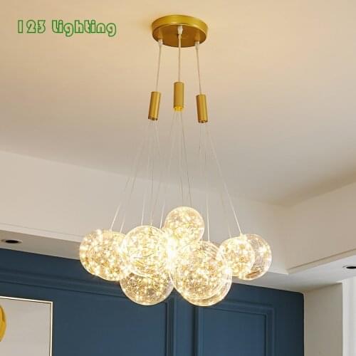 Star LED Pendant Lamp Transparent Glass Restaurant Living Room Hotel Hall Hanglamp Gold Modern Home Lighting Fixtures Loft Deco