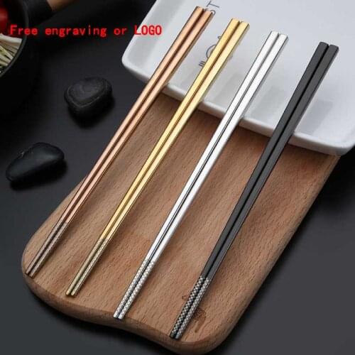 1 Pair Korean Chopsticks Stainless Steel Titanium Plating Gold Rose Gold flat Chop Sticks Sushi Hashi chopstick