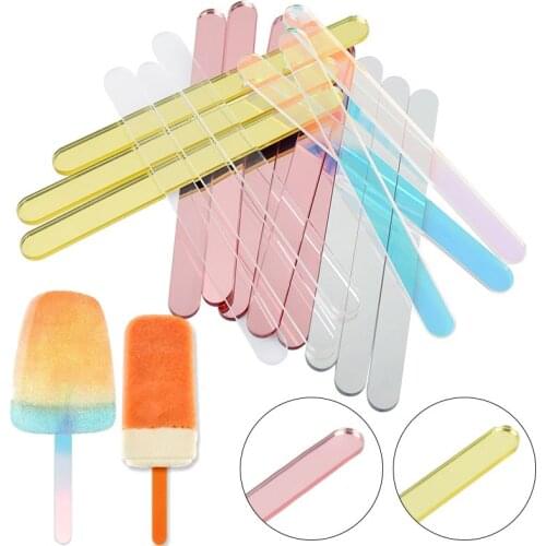 10Pcs 11.5x1cm Acrylic Ice Cream Sticks Transparent Colorful Pop Popsicle Stick Kids Making Popsicle Mould Hawaii Party Supplies