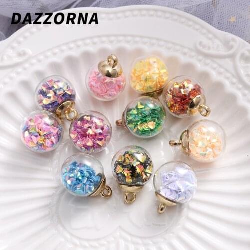 10Pcs/Lot 16mm Charms Sequins Transparent Glass Ball Pendants Crafts Handmade Jewelry for Earrings Necklace Accesories
