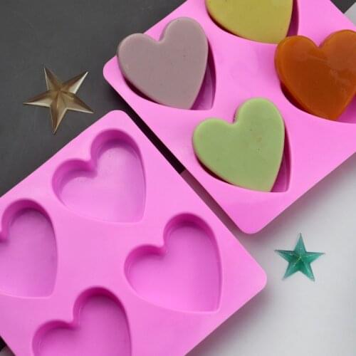 4 Cavity Heart Silicone Cake Mold for Chocolate Bread Jelly Pudding Ice Cream Dessert Pastry Bakeware Pan Soap Decorating Tools